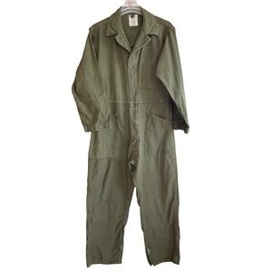 Vintage US Military Coveralls Lajas Industries Olive Drab Cotton Large Jumpsuit